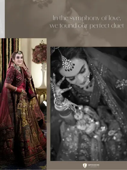 In the symphony of love, we found our perfect duet. A beautiful collage combining a full-length and a close-up portrait of the bride.