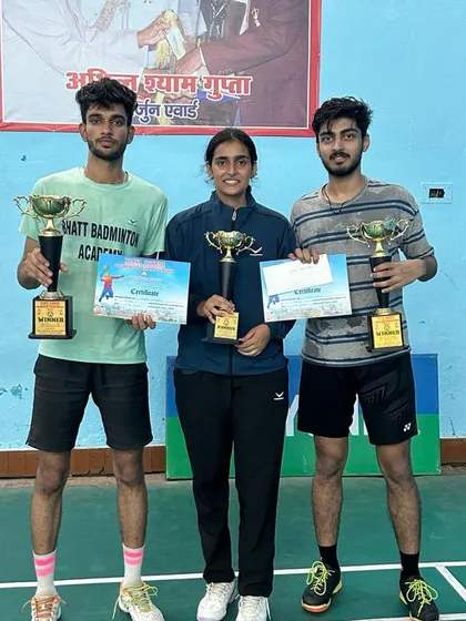 My athletes celebrate a successful haul at the U.P. Senior State Ranking tournament in Pilibhit, securing gold, silver, and bronze medals across mixed doubles, men's doubles, and women's doubles.