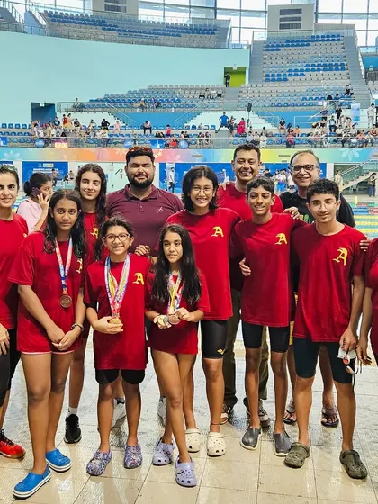 The entire Ace Aquatic family, including swimmers and proud parents, celebrating our 'Best Academy' award at the Delhi Open Swim Meet. This is a team effort.