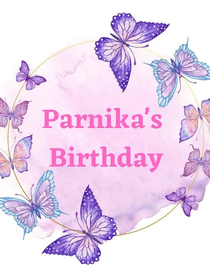 A custom logo we designed for Parnika's butterfly-themed birthday hamper. We can create personalized logos and branding for any occasion to make your hampers truly unique.