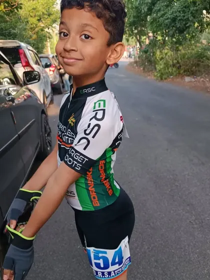 A young skater ready for his race, showing the focus and determination we instill in our athletes from day one.