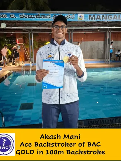 Akash Mani after his gold medal win in the 100m Backstroke.