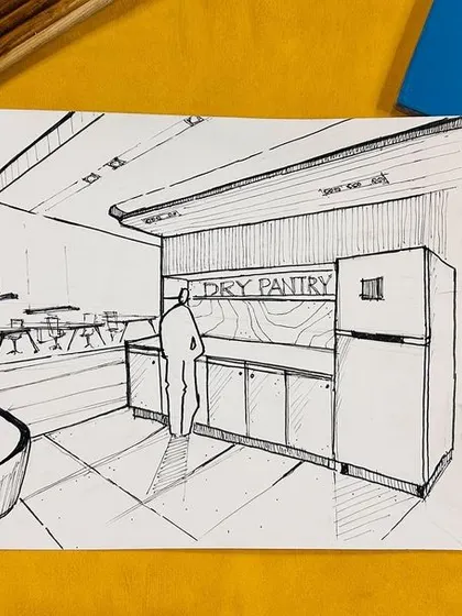 A duplicate of the pantry sketch, emphasizing how we use hand drawings to quickly communicate design intent with our team and clients.