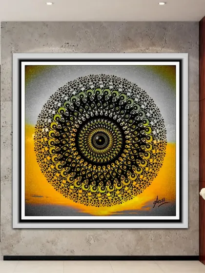I created this digital art by blending a black and yellow mandala pattern. The design gives the impression of light breaking through, symbolizing hope and positivity.