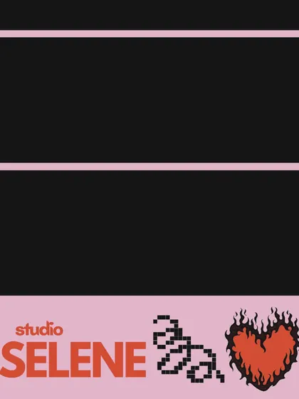 A template for "Studio Selene" with a cool, edgy vibe featuring a flaming heart and pixelated text. This shows the range of styles I can create.