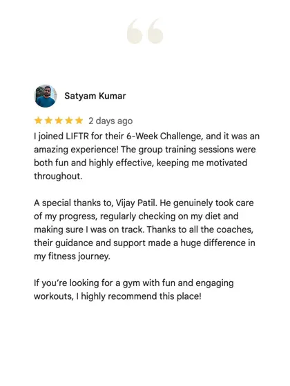 Satyam's 6-week challenge resulted in a 4 kg weight loss and a 10-inch reduction. Our program helped him achieve fat loss while gaining muscle, improving his overall strength and physique.