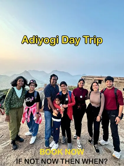 A group photo from our Adiyogi day trip, a perfect blend of spirituality and scenic trekking.