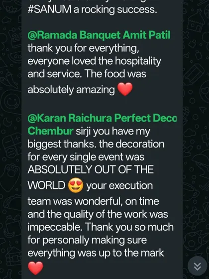 We love receiving appreciation from our clients. This message from a happy family thanks our team for the "OUT OF THE WORLD" decoration and for personally making sure everything was up to the mark.