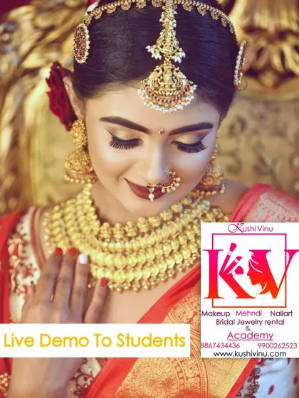 The final result of a live demo on natural HD makeup. I teach how to make the skin look flawless yet natural, a very important skill for any professional makeup artist in Mysore.