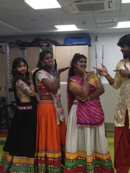 Having a bit of fun backstage with my students before our Garba show.