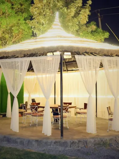 A beautiful shot of our large, private cabana, perfect for group dinners or small parties.