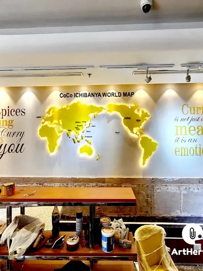 We designed this backlit world map with custom calligraphy for a restaurant in Cyber City, Gurgaon. It serves as both a beautiful art piece and a representation of the brand's global culinary theme.