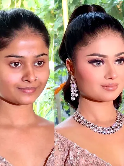 I'm obsessed with this engagement glam look. The transformation is all about creating a fresh, winged liner look with a dewy finish.