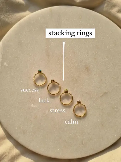 My stacking rings come in a variety of stones for success, luck, stress-relief, and calm.