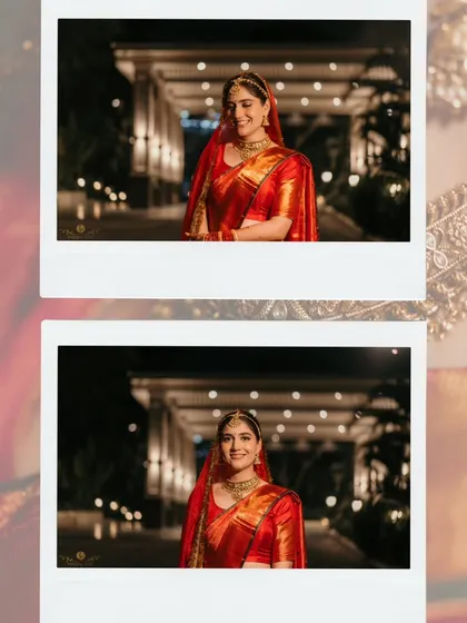 A creative polaroid-style collage of the bride's portraits. This adds a charming and nostalgic feel to her beautiful wedding day look.