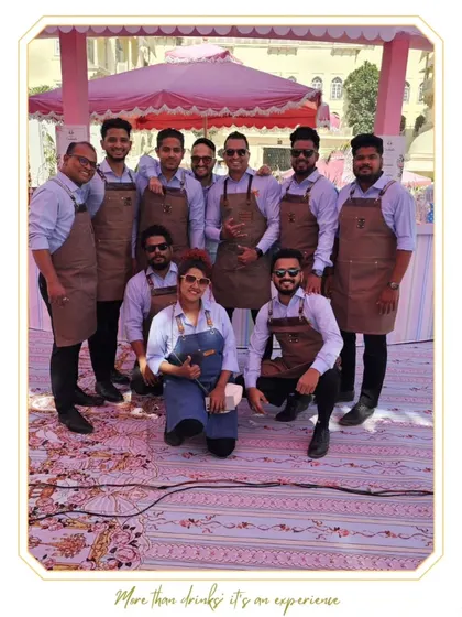 The full bartending squad for a wedding in Kochi, ready to deliver an exceptional cocktail experience.
