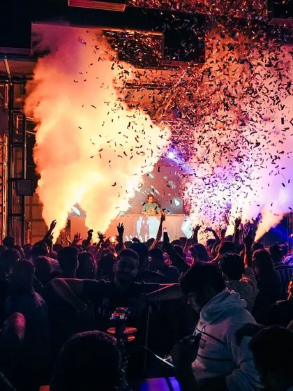 A massive confetti blast over the crowd at Waters, Pune. These are the peak moments that make an event unforgettable.