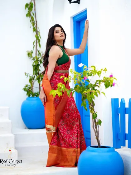 The full look for Sonal's 'Navataara' feature, showcasing how traditional textiles can be styled in a fresh and contemporary way.