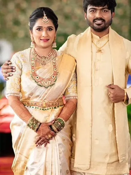 A beautiful portrait of the bride and groom. You can see how her jewellery complements his simple, elegant attire, creating a perfect couple's look.