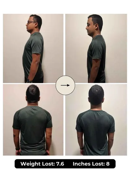 Amir lost 7.6 kgs and 8 inches in 6 weeks. He went from an unhealthy, inactive lifestyle to having a structured routine, balanced eating habits, and higher energy.
