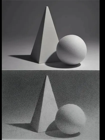 A student's practice work from one of my workshops, showing their understanding of how light falls on basic shapes.