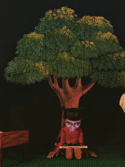 A scene from our internationally acclaimed marionette show, 'Some Some Story'. We use handmade puppets and detailed sets to build an entire world on stage.