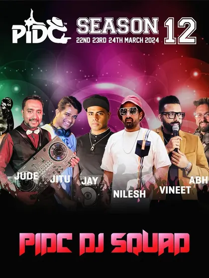 The full DJ squad for PIDC Season 12. A team of dedicated DJs is key to any great festival, ensuring the music never stops.