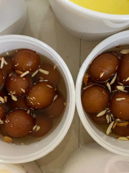 A close-up of the Gulab Jamoons.