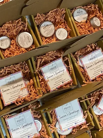 We fulfilled a large corporate order with these custom gift sets, each containing our natural deodorant cream and a nourishing lip balm. It's a practical and thoughtful way for companies to show appreciation.