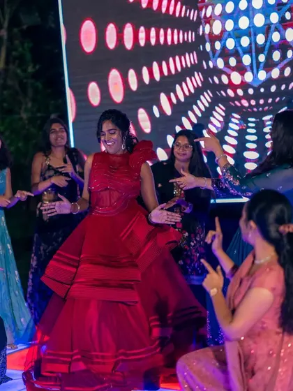 Another angle of the bride and her friends enjoying their moment in the spotlight. Our choreography ensures that every dancer gets their chance to shine.
