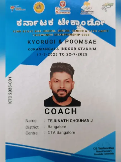 My official coach ID for the Karnataka State Taekwondo Championship.
