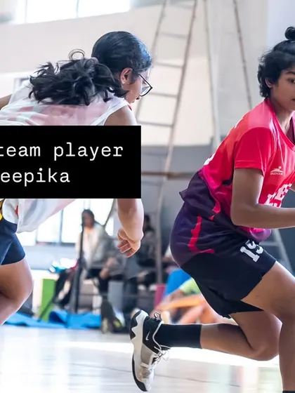 Teamwork makes the dream work. Deepika, named Best Team Player, shows her court vision and playmaking skills during a fast break.