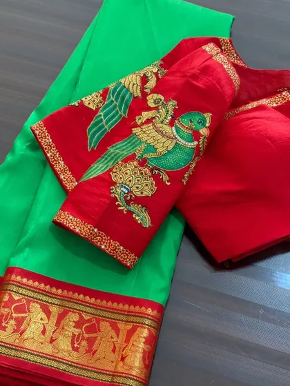 The full layout of the red parrot blouse.