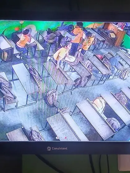 A high angle view of a classroom.