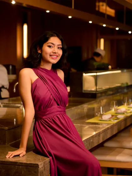 A beautiful portrait taken during a birthday dinner at a restaurant. We excel at working with ambient lighting in event spaces to create elegant and natural-looking photographs that capture the subject's personality.