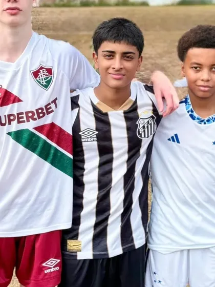 Mustafa with fellow international youth players at the Santos FC camp, gaining invaluable global football experience.