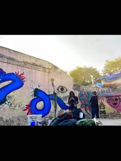 Jamming with the crew from Delhi Street Art in Khan Market. These sessions are all about pushing our skills and trying new things. I stepped out of my comfort zone to work on this sea monster character.