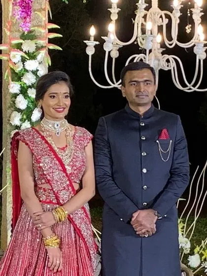 Another photo of the happy couple, Shishir and Chaitra. It is wonderful to see the joy that a successful match brings to the entire family.