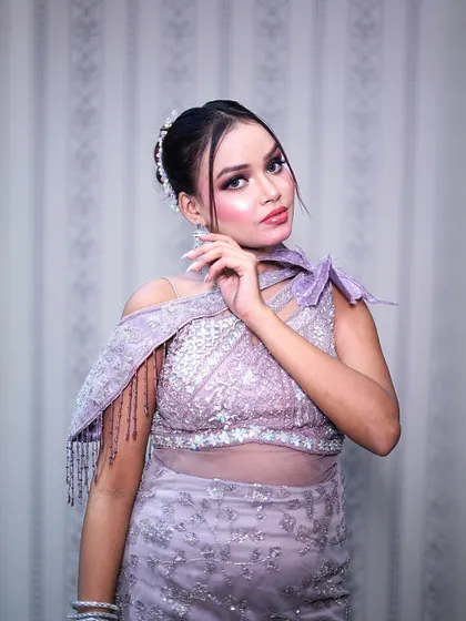 Another close-up of the lilac gown, showing its intricate details.
