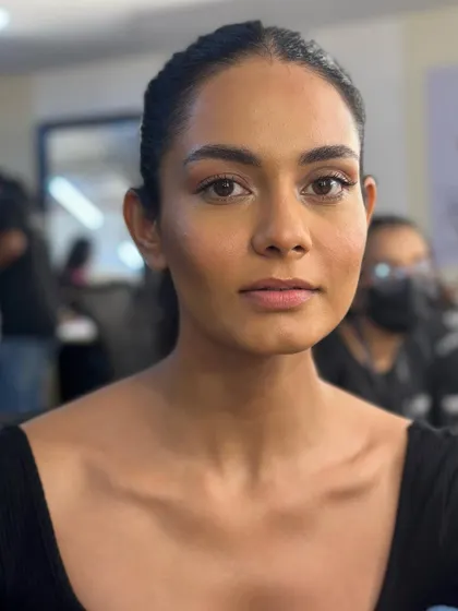 A no-filter shot of the makeup for the Gaurav Gupta show. This demonstrates the flawless, skin-like finish I aim for, even with a full-glam runway look.