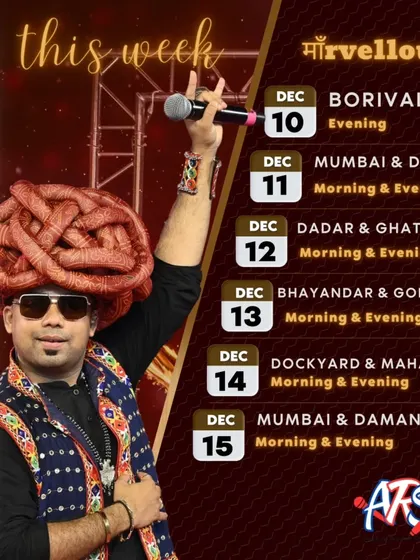 "Dhamaka December" this week! A schedule of my shows from Borivali to Daman. Let's light up every stage.