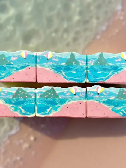 Another view of the coconut milk beach soaps, showing the swirling ocean layers.