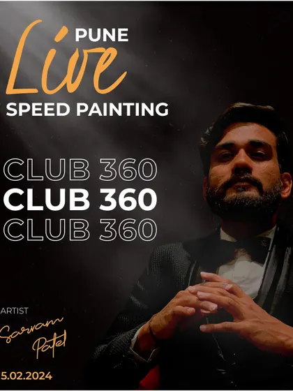 Poster for a live speed painting show in Pune for Club 360. Get ready for some high-energy art.