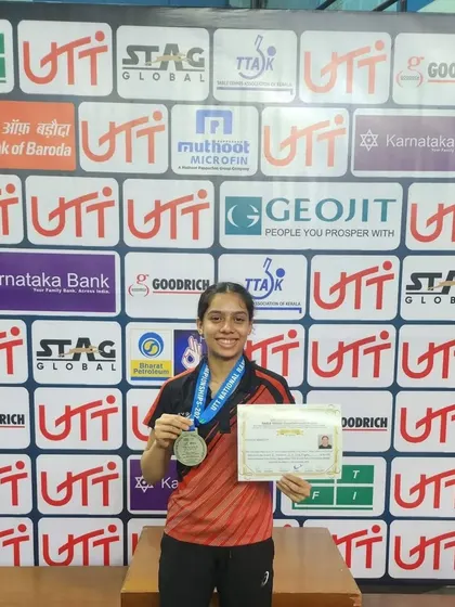 Here is Ananya Chande proudly holding her silver medal and certificate at the National Ranking (South Zone) Championship. Competing and winning at the national level requires immense focus and skill, and we are thrilled to see her succeed.