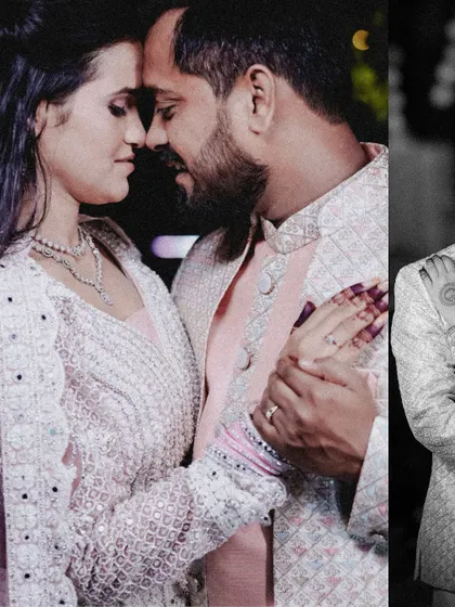 A collage of intimate and romantic moments from the engagement, blending color and black and white to tell a richer story.