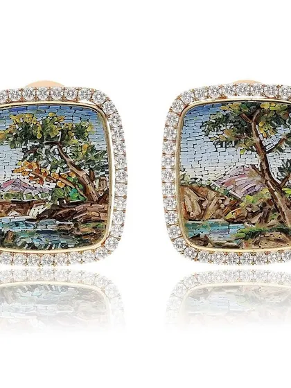 Shanaya Kapoor wearing my "Chapter of Forest" earrings. These micromosaic pieces depict a serene landscape, bringing a touch of old world charm and storytelling to her look.