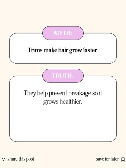 Myth: Trims make hair grow faster. Truth: Regular trims are essential because they prevent split ends from traveling up the hair shaft, which reduces breakage and allows your hair to grow longer and healthier.