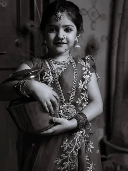 Another beautiful portrait from Saanvi's traditional photoshoot, showcasing her custom outfit.