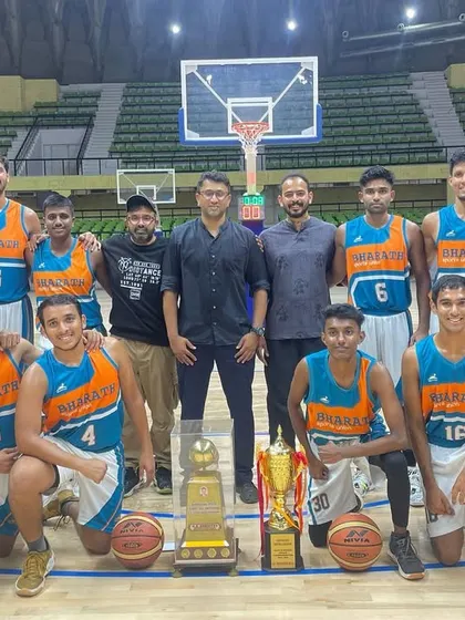 The full squad of Bharath Sports Union celebrating our 'B' Division championship.