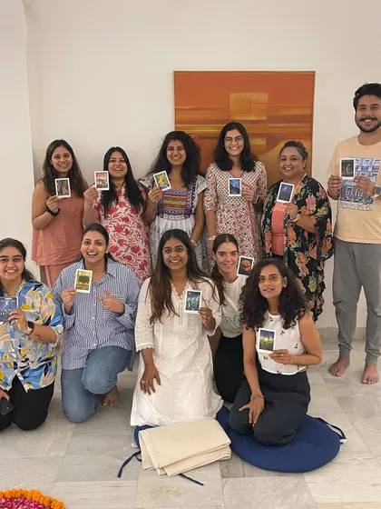 The smiling faces of our community after a full moon workshop. These gatherings are a source of deep connection, learning, and shared joy.